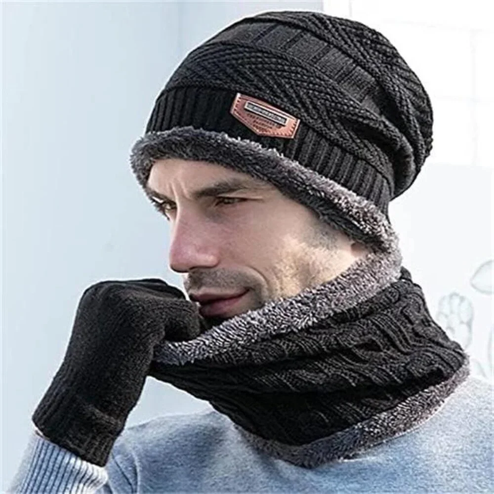 Warm Winter Beanie Hat & Scarf Set Stylish Knit Skull Cap for Men Women (05